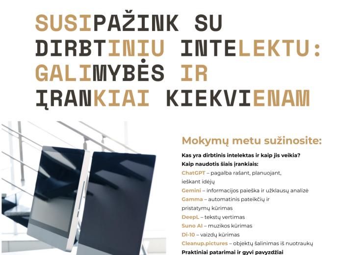 Mokymai „Susipažink su dirbtiniu intelektu: galimybės, įrankiai ir programėlės kiekvienam“
